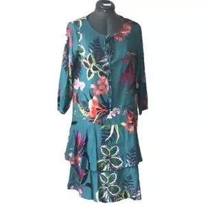 Made in Italy Three-Quarter Sleeve Floral Tiered Mini Dress Size M - Picture 1 of 3