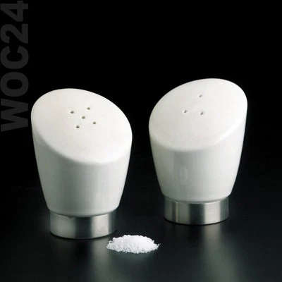 2er SET Salzstreuer Pfefferstreuer Salz Pfeffer Streuer Porzellan Edelstahl weiß - Bild 1 von 2