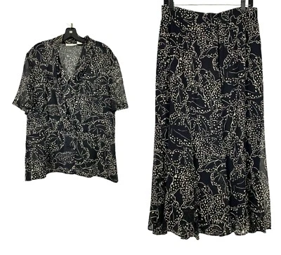 Dana Buchman Womens 100% Silk Floral Print Blouse & Skirt Set Size 14 Black & Wh - Image 1 of 4