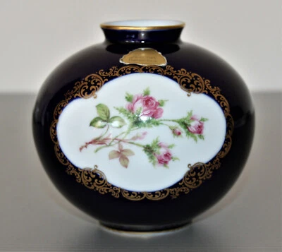 Lindner Porzellan Moosrose Kugelvase kobaltblau/gold Handarbeit - Bild 1 von 4