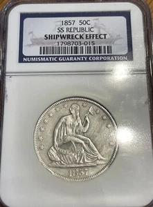 1857 50C Liberty sitzender Half Dollar NGC Schiffbruch Effekt schön UNC - Bild 1 von 4