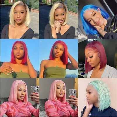 Pelucas de cabello humano delanteras de encaje Bob cortas 13x4 pelucas bob rectas pre pegadas coloridas Foto 1 de 4