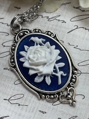 Plata Azul Marino Celta Irlandesa Rosa Corazón Boda Joyería Cumpleaños Collar Camafeo Foto 1 de 4