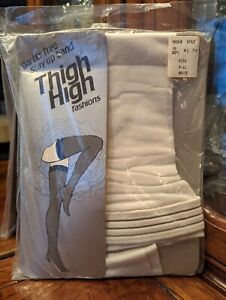 Vintage Garter Free All Nylon Fashion Thigh Highs In White  Size 9 - 11   USA