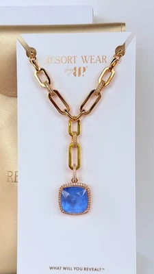 Bomb Party Resort Wear "The Emery Gray Necklace" Blue Agate on Gold (Wrong Card) - Image 1 of 3