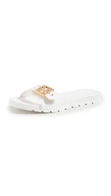 Toboganes con hebilla para mujer Tory Burch, blanco/dorado/blanco, 5 medianos EE. UU. Foto 1 de 4