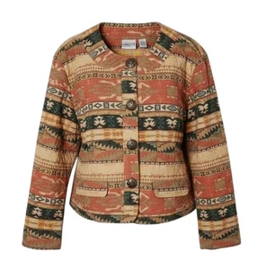 Chaqueta De Colección Chico's Talla 3 XL Tribal Azteca Suroeste Tapiz Tejido Mezcla de Seda - Imagen 1 de 10