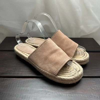 Sandalias COACH Claudia Alpargata 7.5 Slide A01972 Madera de Haya Beige Gamuza Desnudo Foto 1 de 4