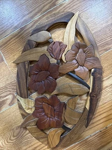 Hand crafted 3D Intarsia Wood Art wall art floral Sign NICE!!! - Picture 1 of 8