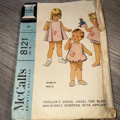 8121 Vintage McCalls SEWING Pattern Girls 1960s Dress Angel Top Bloomers Rompers - Image 1 of 2