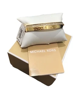 NWT Michael Kors Women's Bracelet Black Friday Gold Color Bangle Crystals - Logo - Picture 1 of 14