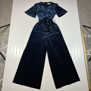 Eliza J Damen Jumpsuit Größe 8 Grün Samt Weites Bein Faux Wickeloptik Kurzarm - Bild 1 von 18