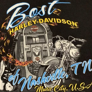 Harley Davidsons Mens 2XL Black Short Sleeve Shirt Chopper Flames Nashville Y2K - Picture 1 of 8