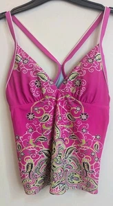 Athleta Pink Geometric Floral Tankini Swim Top Size M - Picture 1 of 4