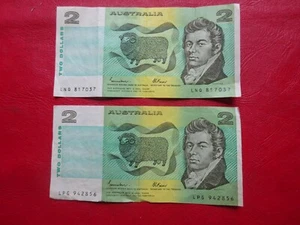 2 X Australian Decimal Paper $2 Notes-Circulated-Signed by Johnston & Fraser - Picture 1 of 16
