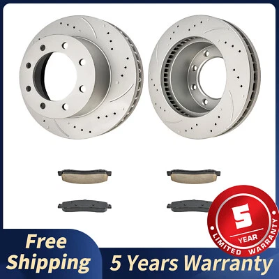 Front Drilled Brake Rotors Ceramic Pads For Ford F-250 Super Duty 2005-2012 4WD Foto 1 de 4