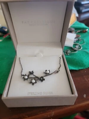 COLLAR PZ O PAZ ISRAEL PLATA ESTERLINA 925 PERLAS EN RAMA DE FLORES  Foto 1 de 4