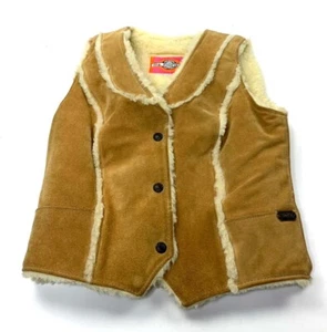 Vintage Ms. Pioneer Girls Brown Leather Sherpa Lined Ranch Western Vest Size 8 - Picture 1 of 9