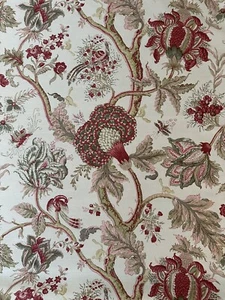 Bennison Linen Fabrics Dragon Flower - Pink Green on Oyster 4 5/8 Yards - Picture 1 of 9