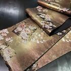 Fukuro Obi Kimono Japan Pure Silk Gold Seasonal Flower No2561
