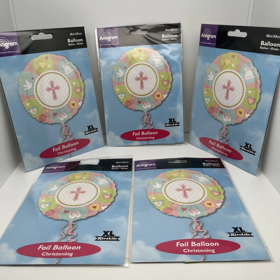 5件套Anagram派对洗礼和洗礼粉红色绿色蓝色箔18英寸气球 — 第 1/4 张图片