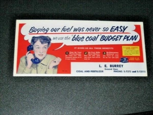 Vtg Advertising Ink Blotter L.E. Burrey General Store Blue Coal & Fertilizer Gal - Picture 1 of 4