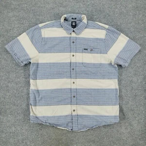 Volcom Button Shirt Men XL Blue Striped Slim Fit Short Sleeve Pocket Patch Adult - Picture 1 of 17