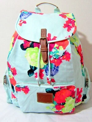 Victoria Secret Pink ROSE Mint NEON Floral LOGO CARRYON BOOK BAG BACKPACK TRAVEL - Image 1 of 4