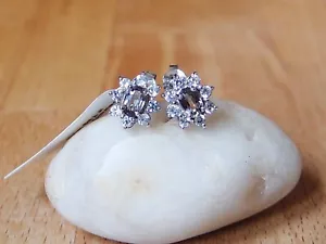 Natural Parti Sapphire & Natural Zircon Floral Stud 925 Sterling Silver Earrings - Picture 1 of 6