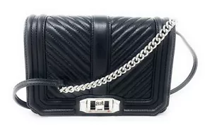 Rebecca Minkoff Women's Chevron Quilted Love Crossbody Bag, Black, Shiny Silver - Picture 1 of 4