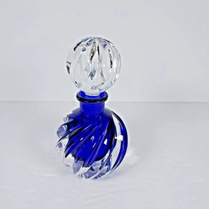 Vtg. Cobalt Blue Crystal Vanity Perfume Cologne Bottle With Stopper 5" Tall - Picture 1 of 11