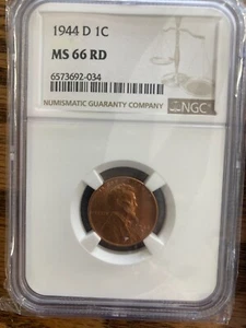 1944 D Lincoln Cent NGC Graded MS-66 RD - Picture 1 of 1