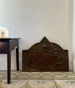 English 18thC Estate Made Heraldic Fire Back, Pediment Top, 90cm wide 68cm tall - Picture 1 of 20