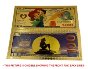 Billete Sirenita Coleccionable Disney Chapado en Lámina de Oro 24k Bill Ariel Eric - Imagen 1 de 1