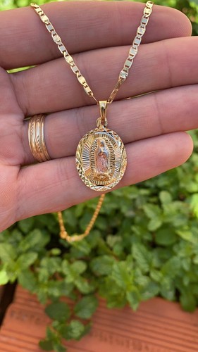 Collana Virgencita Guadalupe piena oro 14 carati 20" ciondolo catena Valentino donna