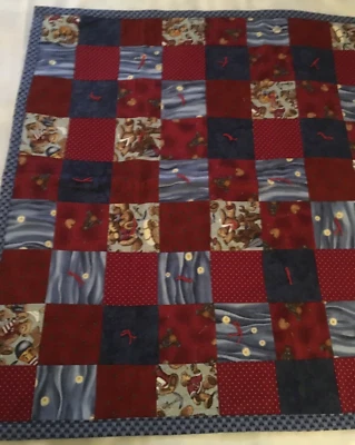 Handmade Teddy Bear Nautical Sailer Baby Quilted Crib Quilt Blanket - Image 1 of 4