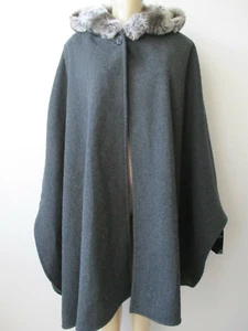 TERRY LEWIS WOMEN'S CLASSIC LUXURIES GRAY/BLACK FAUX FUR HOODED PONCHO - NWT - Picture 1 of 8