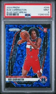 Panini Prizm #244 Bub Carrington Blue Fast Break 2024/150 RC PSA 9 - Imagen 1 de 2