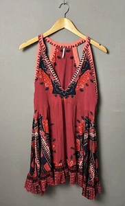 Free People Tunic Mini Dress Womens Medium Red Steal The Sun Boho Romantic - Picture 1 of 11