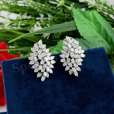 SI/H Oval Diamond Cluster Stud Earrings 14k White Gold Birthday Gift 7.02 Ct. - Image 1 of 4