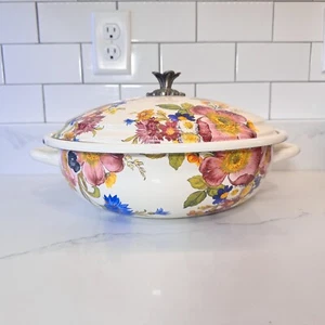 Mackenzie Childs Flower Market White Covered Pot Pan HTF Casserole Dutch Oven - Picture 1 of 18