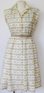 18 -Women cream/yellow cotton shirt-waister dress, Aust made -elastic waist/belt - Picture 1 of 8