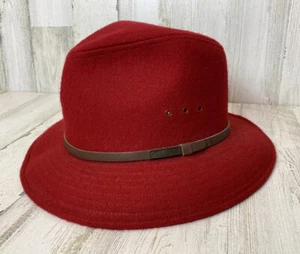 Eddie Bauer Women's Wool Blend Red Hat Fedora Size L/XL Made In USA - Picture 1 of 12