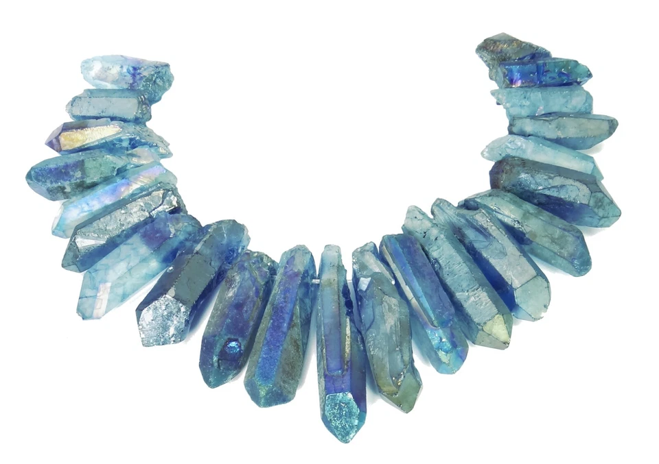 😏 Bergkristall - Spitzen aqua-blaue Nuggets ca. 20 cm Perlen Strang f. Kette 😉 - Bild 1 von 1