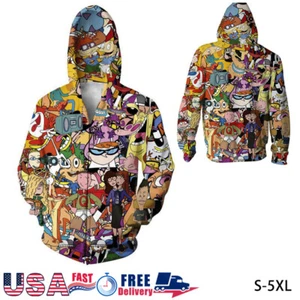 Rugrat Print Hoodie Men Women Casual Sweatshirt Zipper Jacket Coat Tomy Allover - Picture 1 of 9