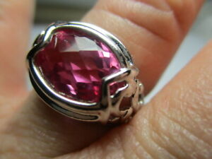 STERLING SILVER ROSS SIMONS OVAL CHECKERBOARD PINK TOPAZ SOLITAIRERING SIZE 7.75