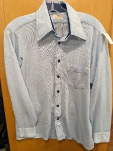 Vintage Martell Dresss Shirt Mens 15-15.5 Button Up Long Sleeve Blue Polyester? - Picture 1 of 4