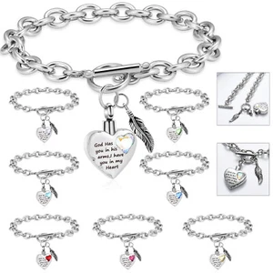 20cm Length Heart Urn Locket Chain Link Funeral Urns Bracelet Cremation Ashe - Picture 1 of 10
