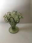 Vintage Fenton Mcm Green Glass Hobnail Small Trumpet Shape Fluted Mini 4? Vase