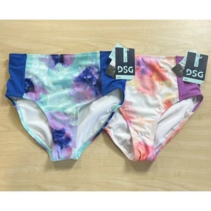 Girl’s Size L 10/12 High Waist Swim Bottoms, 2 pair Inky Overdye Warm/Cool NWT - Picture 1 of 6